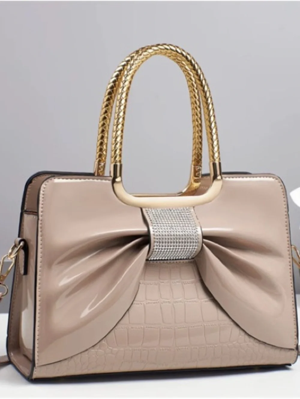 Elegant Beige Bow-Accent Women’s Handbag